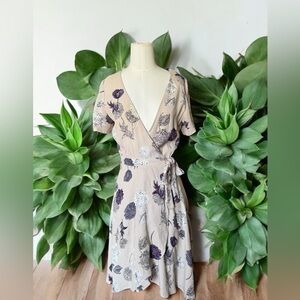 ASTR The Label Women's Purple Floral Midi Wrap Casual Dress S